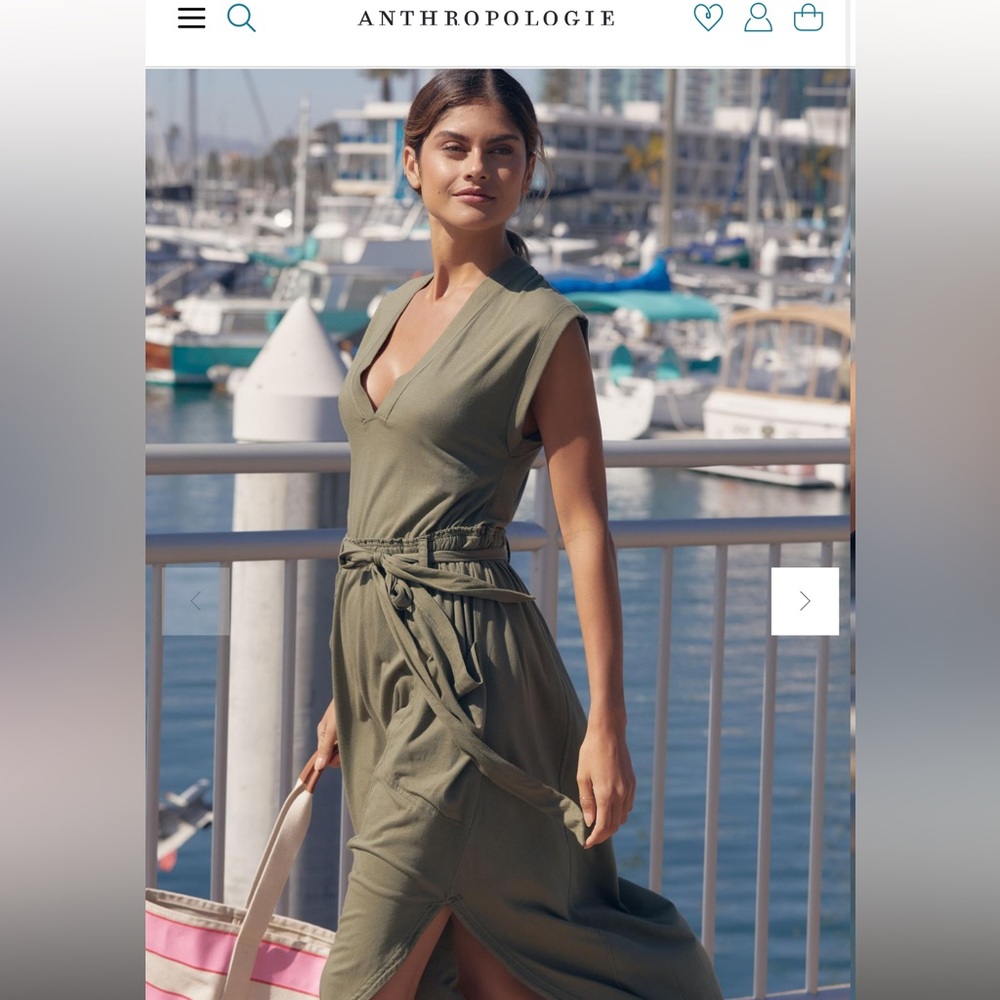 Anthropologie Green Wrap Tie Front Sundress